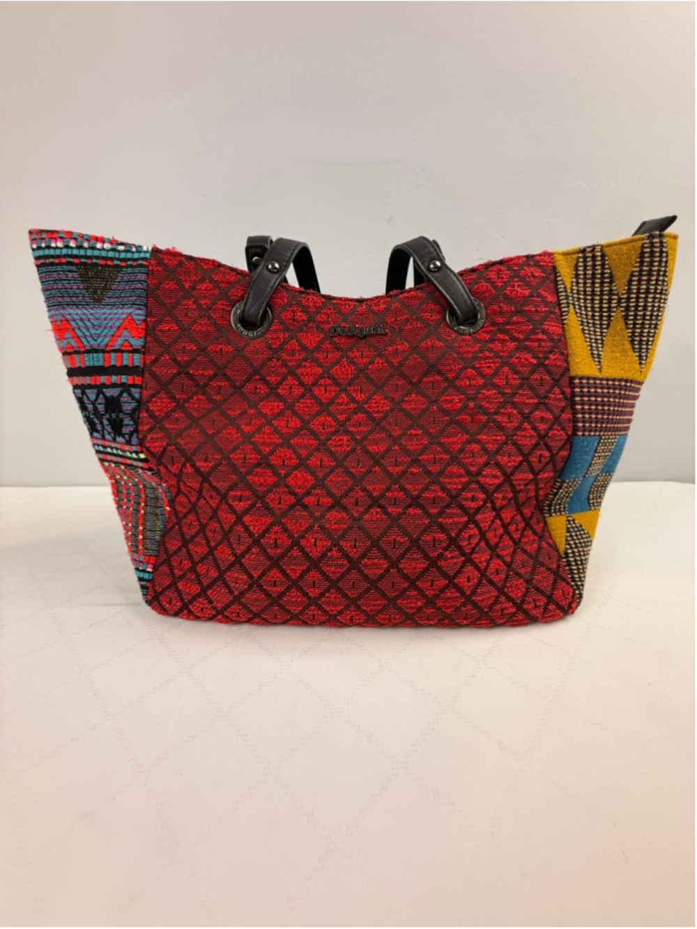 Desigual Boho Tote Bag Red Blue Patterned